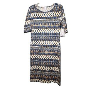 LuLaRoe Julia Dress Womens Large Arrow Geometric Short Sleeve Midi Sheath